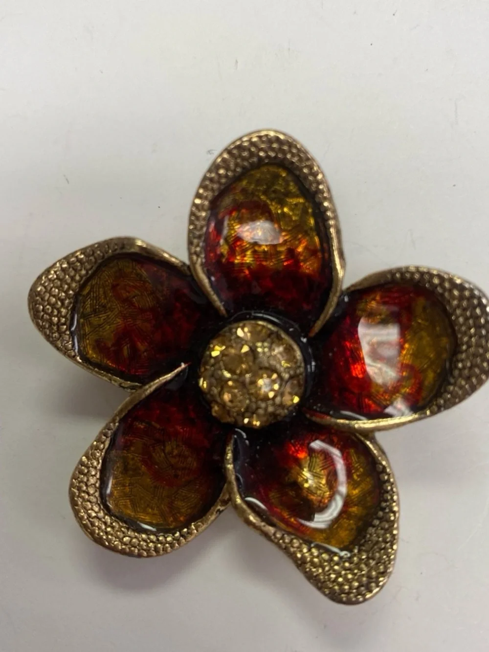 Floral Statement Brooch in Red and Gold